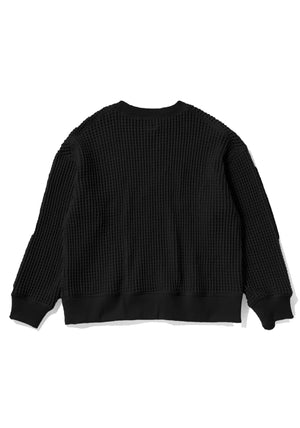 WAFFLE CREWNECK SWEATER - BLACK