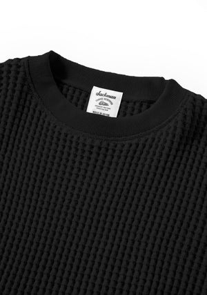 WAFFLE CREWNECK SWEATER - BLACK