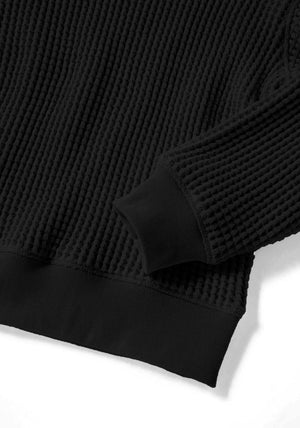 WAFFLE CREWNECK SWEATER - BLACK