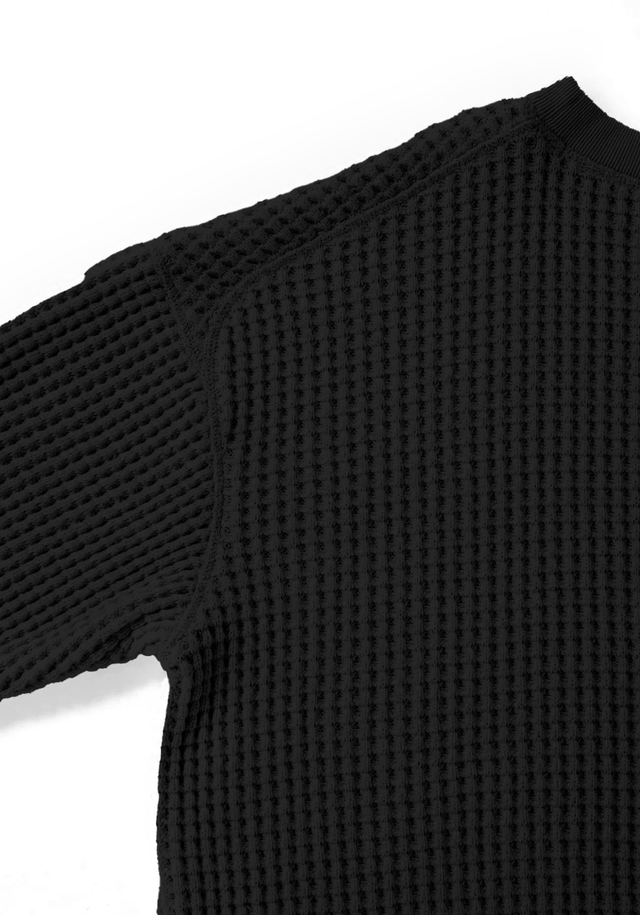 WAFFLE CREWNECK SWEATER - BLACK