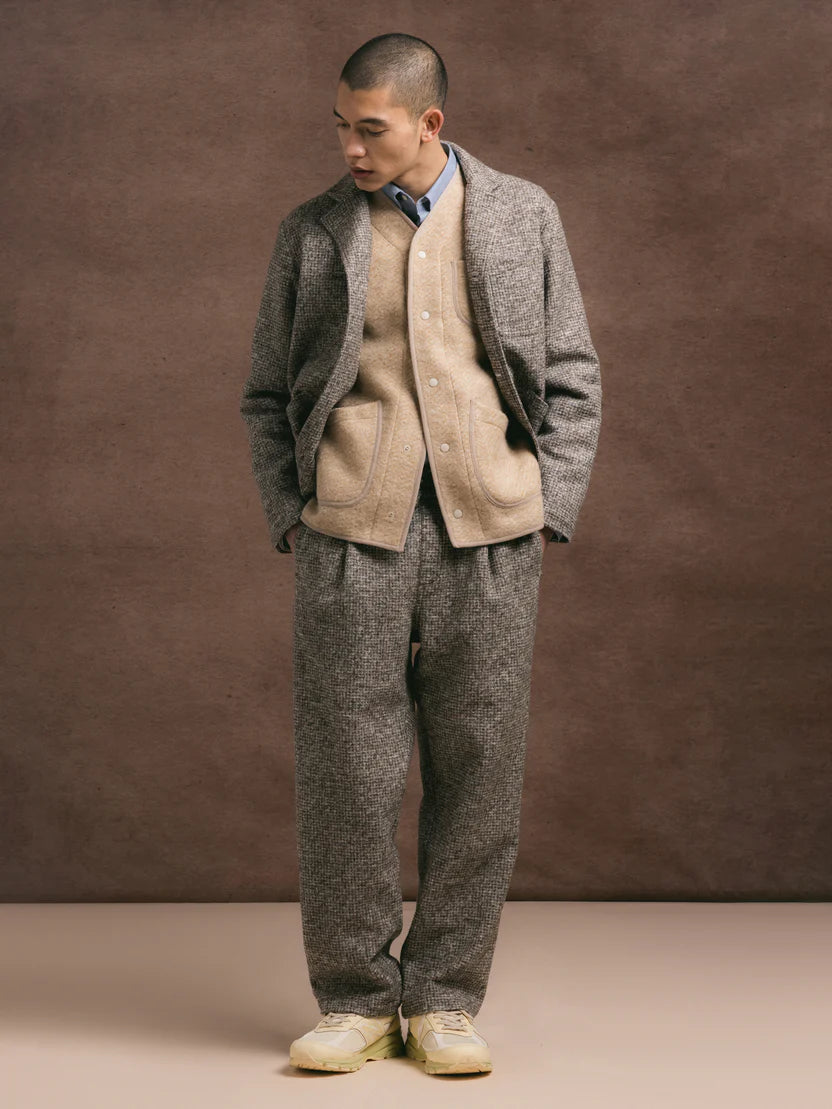 DOUNE BONDED WOOL MIX CHECK PANT - TAUPE