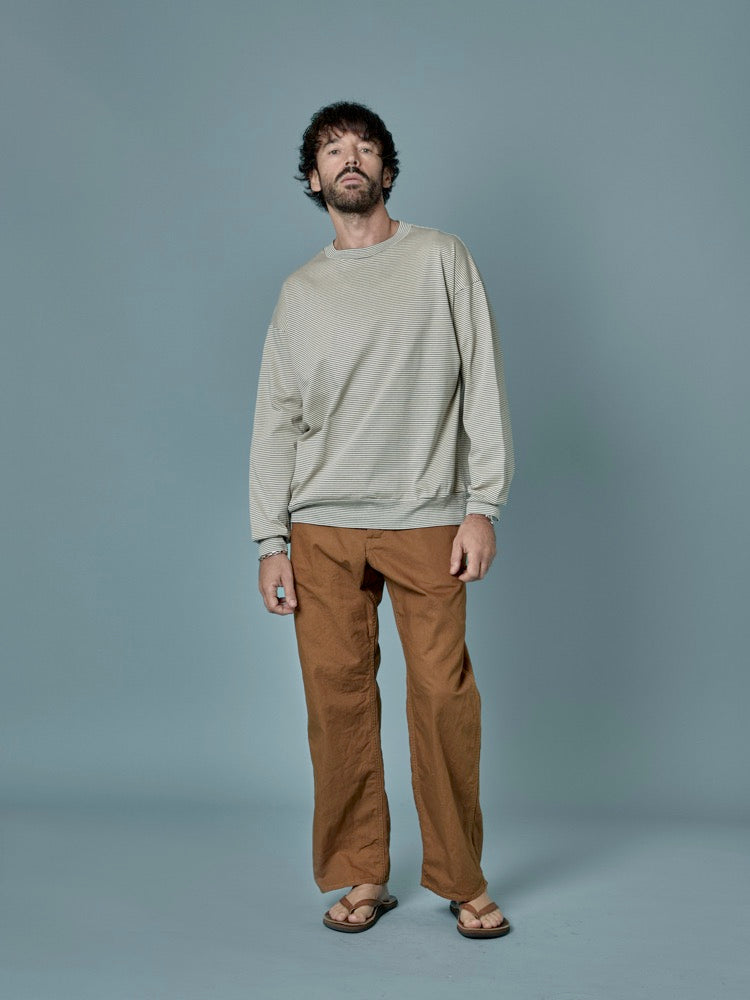 COMPACT BORDER LONG SLEEVE T-SHIRT - ECRU / MARINE