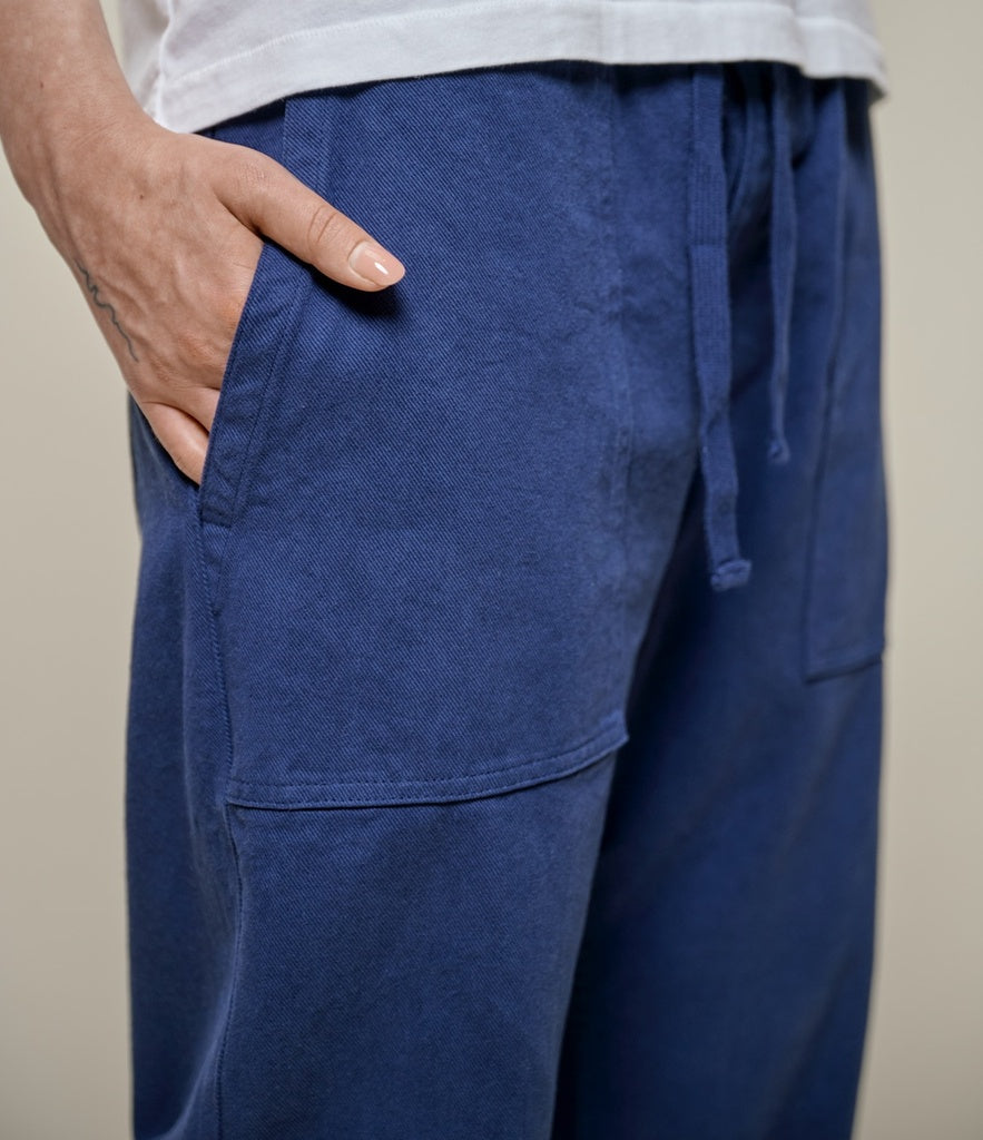 DRAW STRING PANTS ORGANIC COTTON, BROKEN TWILL - INK BLUE