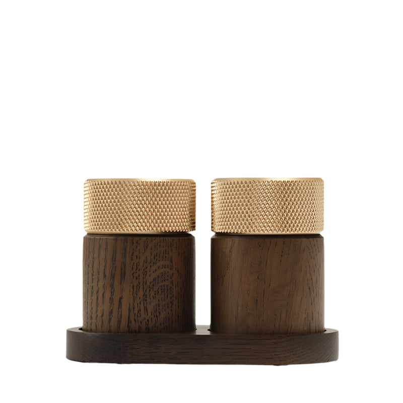 SINA SALT & PEPPER MILL SET - DARK ASH / BRASS
