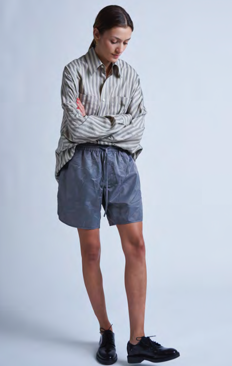 NYLON TRACK SHORTS - GREY SILVER