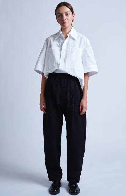 PLEATED CRUISER SEERSUCKER PANTS - BLACK