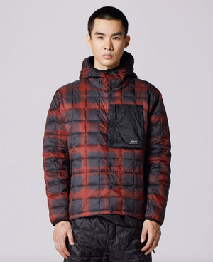 MOUNTAIN LIGHT DOWN HOODIE - BLACK / RED CHECK