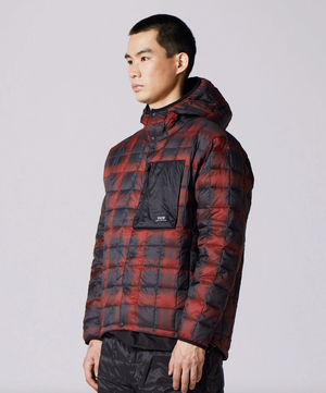 MOUNTAIN LIGHT DOWN HOODIE - BLACK / RED CHECK