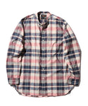 BEAMS PLUS BANDED COLLAR JACQUARD LONG SLEEVE SHIRT - NAVY
