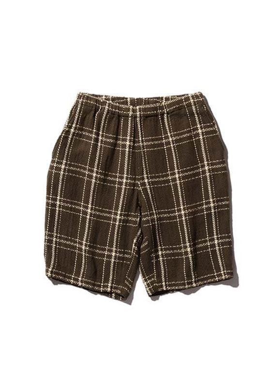 BEAMS PLUS LOOSE WEAVE PLAID EASY SHORTS - BROWN