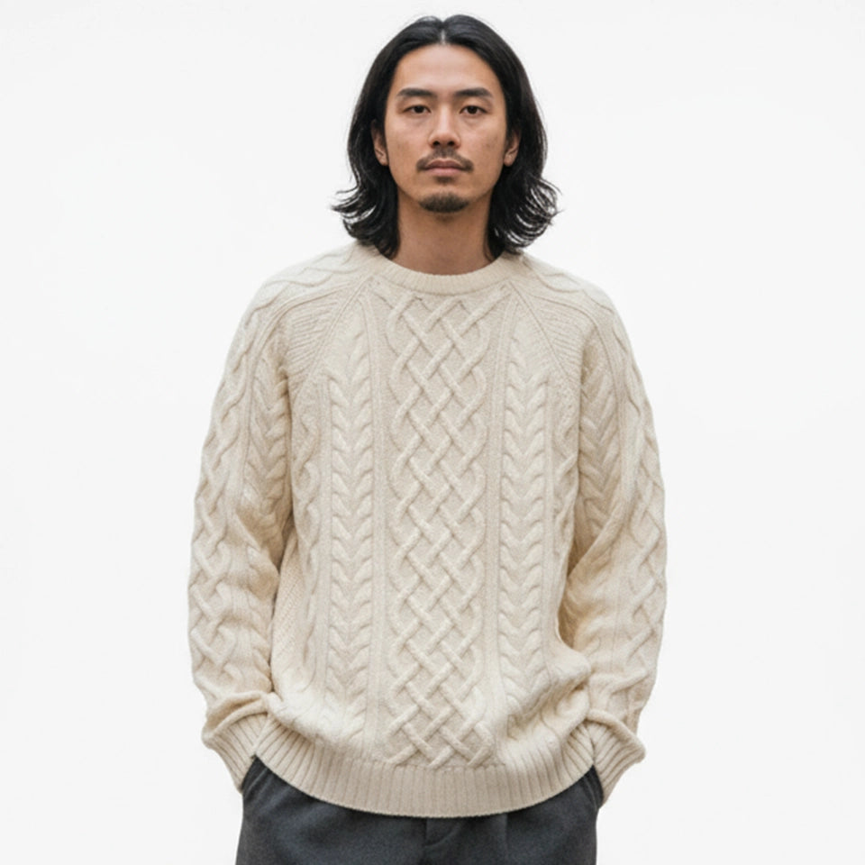 BEAMS PLUS CREW ARAN 5G SWEATER - WHITE