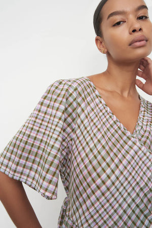 Checkered wrap dress sales