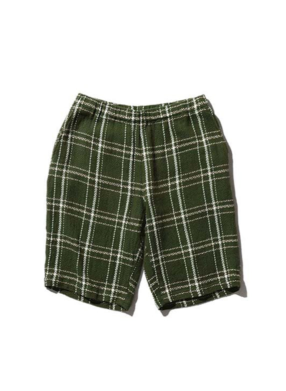 BEAMS PLUS LOOSE WEAVE PLAID EASY SHORTS - GREEN