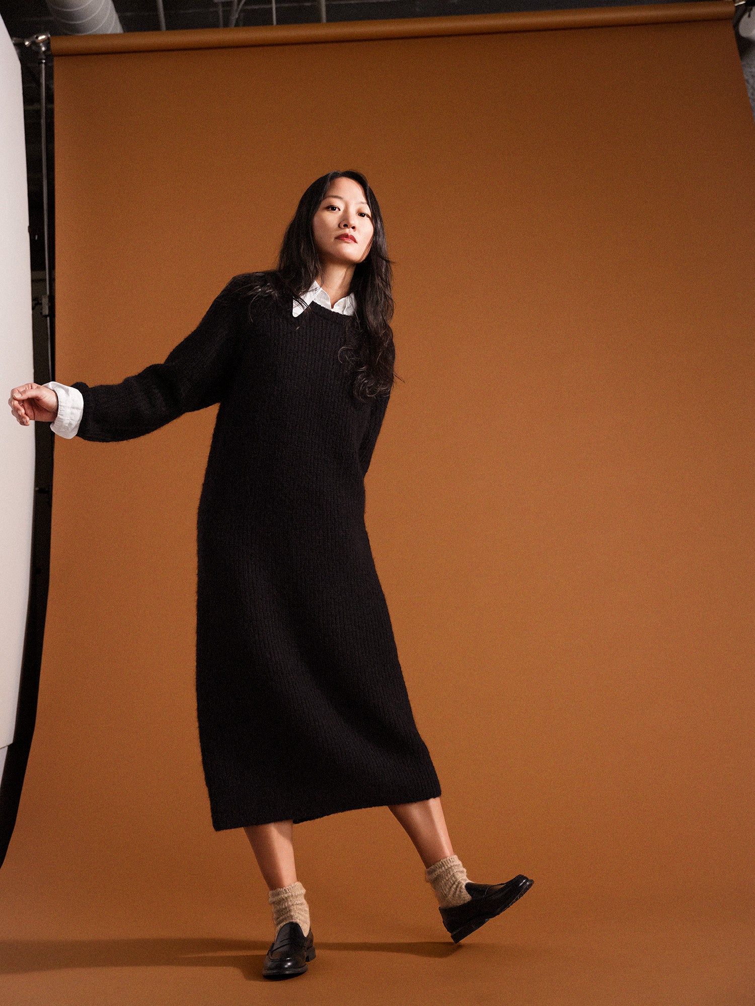ROCH RIBBED SWEATER DRESS - BLACK