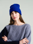CASHMERE RIBBED BEANIE - COBALT