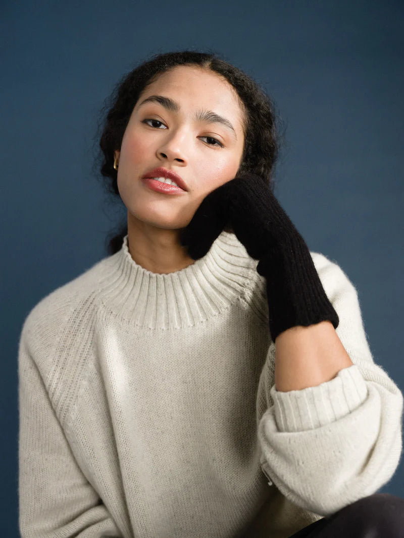 CASHMERE RIBBED GLOVES - BLACK