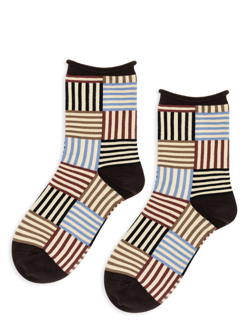 STRIPED TILE CREW SOCK - BROWN