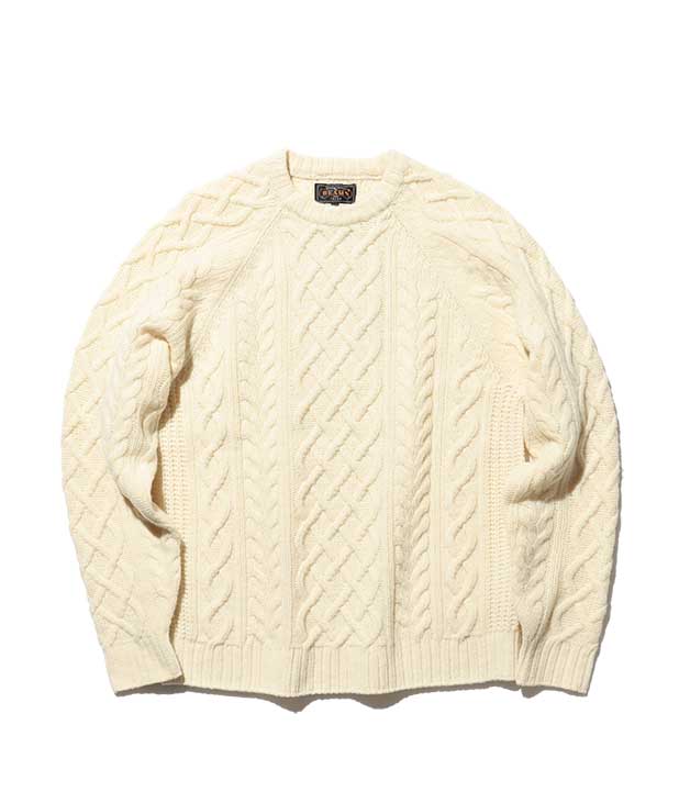 BEAMS PLUS CREW ARAN 5G SWEATER - WHITE