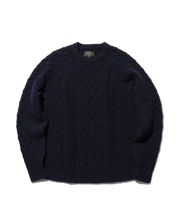 BEAMS PLUS CREW ARAN 5G SWEATER - NAVY