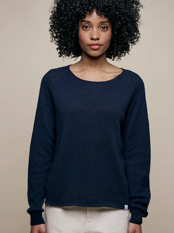 LIGHTWEIGHT MERINO WOOL-CASHMERE-SILK RAGLAN SWEATER - DARK NAVY