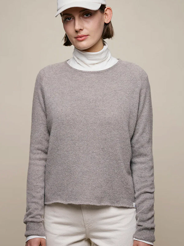LIGHTWEIGHT MERINO WOOL-CASHMERE-SILK RAGLAN SWEATER - FADED GRAIN