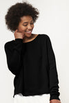 WOMEN'S CREW NECK PULLOVER, RELAXED FIT - DEEP BLACK