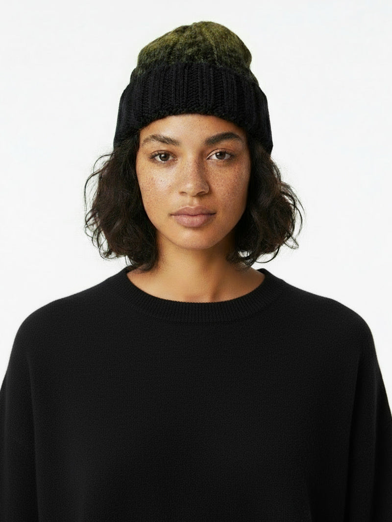 HAND KNIT FISHERMAN HAT - BLACK / MOSS