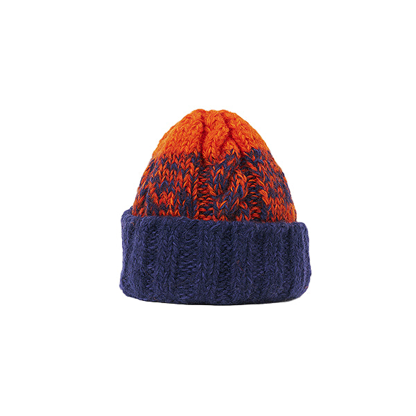 HAND KNIT FISHERMAN HAT - NAVY / ORANGE
