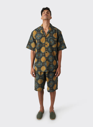 RONEN OVERSIZE CAMP COLLAR SHORT SLEEVE SHIRT - TEAL / GOLD / BLACK