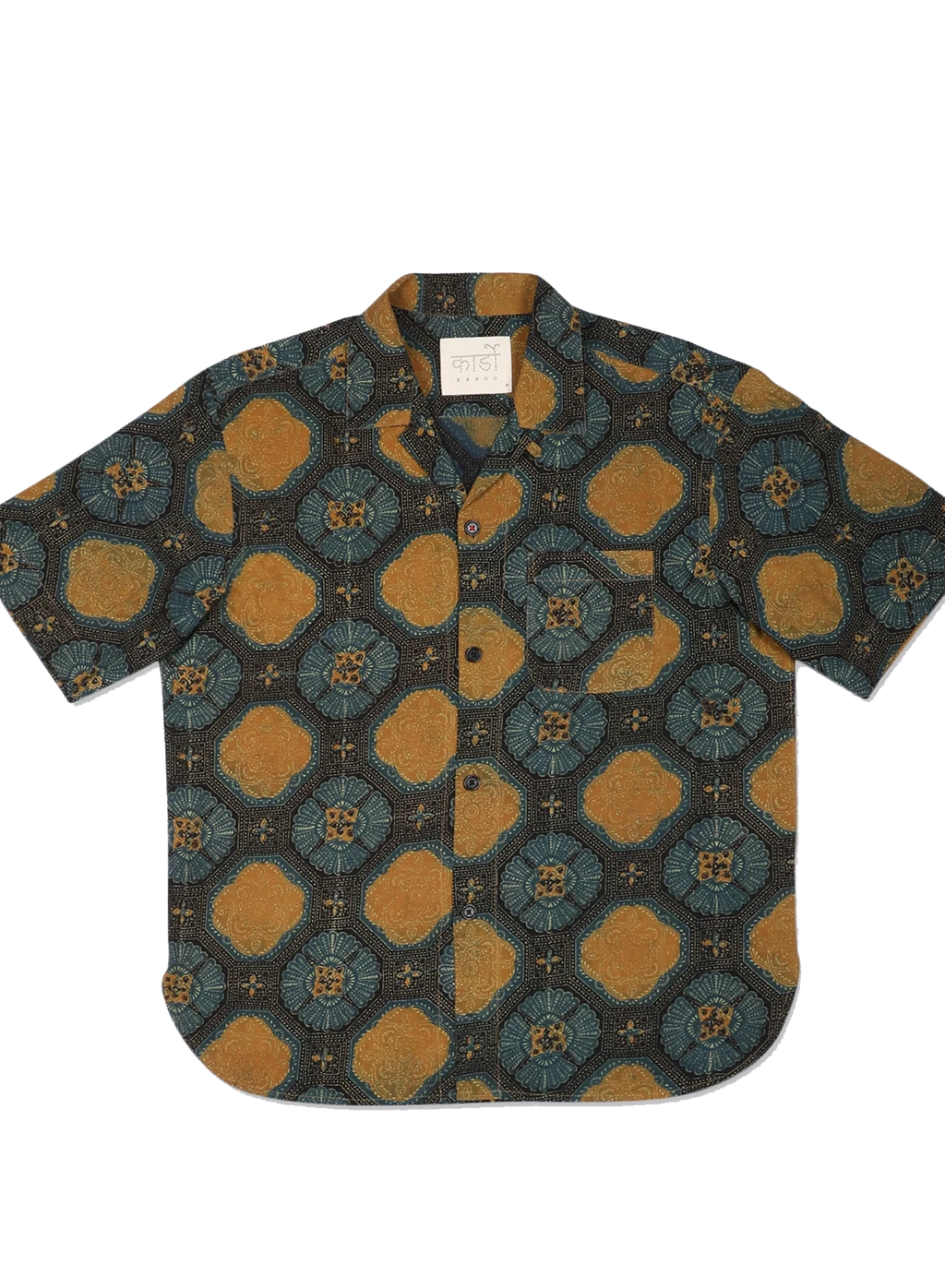 RONEN OVERSIZE CAMP COLLAR SHORT SLEEVE SHIRT - TEAL / GOLD / BLACK