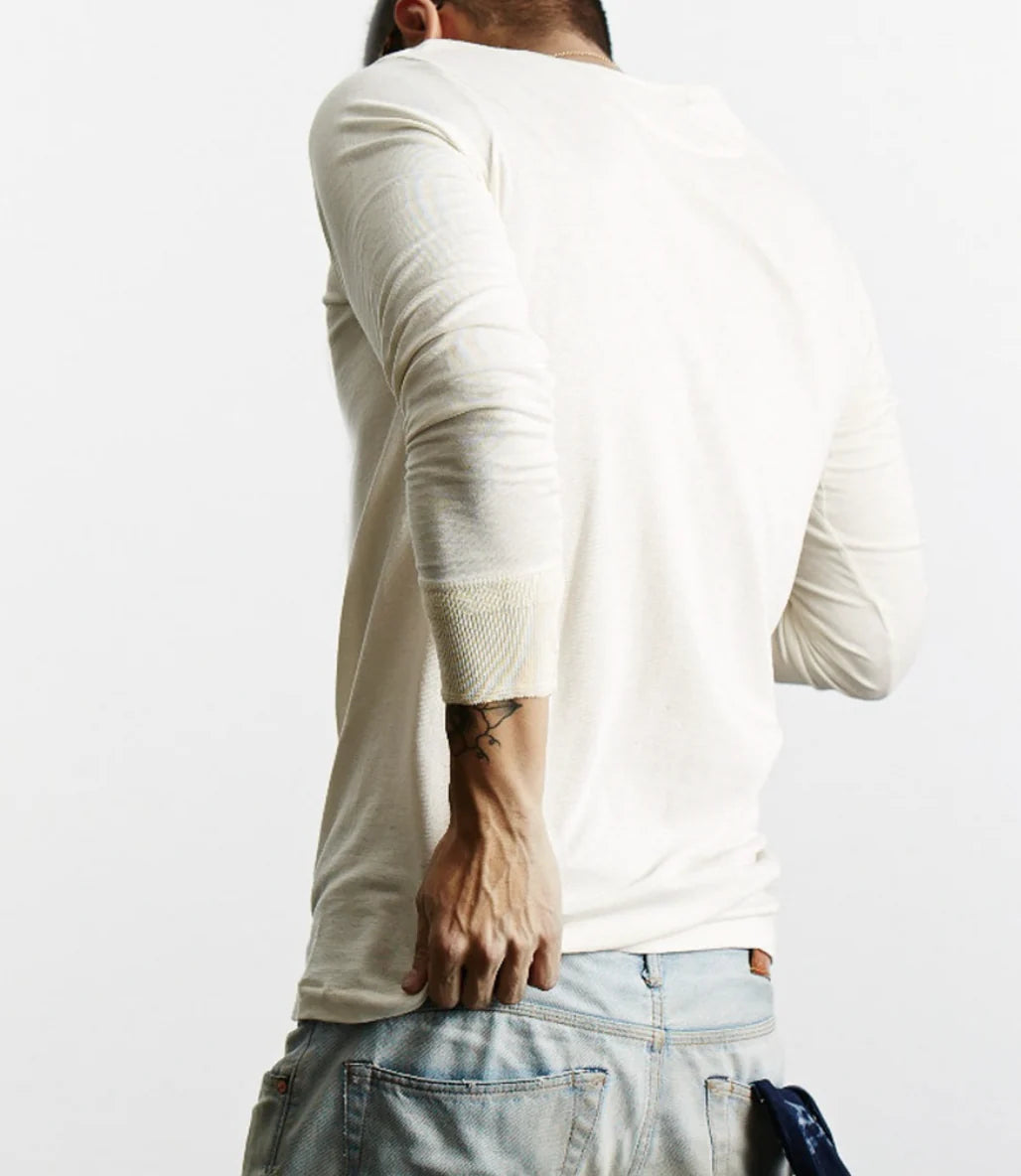 102 MEN'S LOOPWHEELED HENLEY, 5,5OZ, CLASSIC FIT - NATURAL