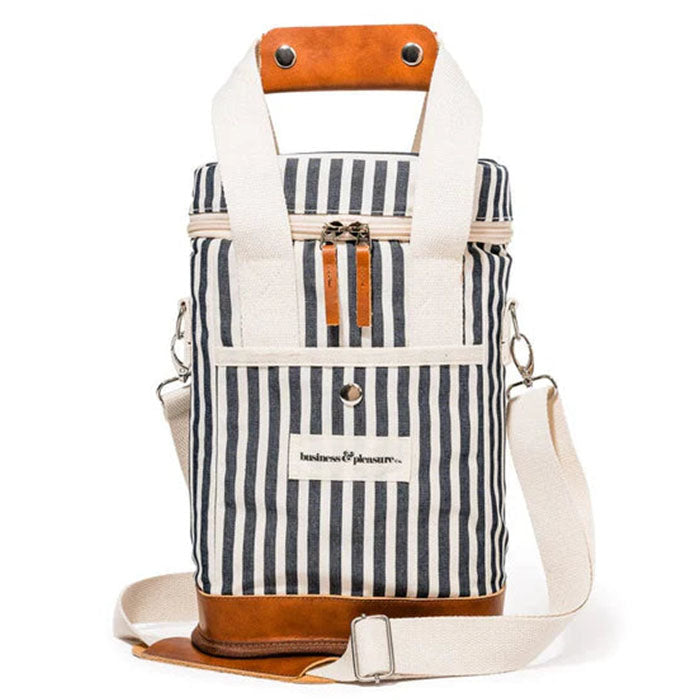 THE WINE COOLER TOTE BAG - LAUREN'S NAVY STRIPE