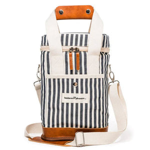 THE WINE COOLER TOTE BAG - LAUREN'S NAVY STRIPE