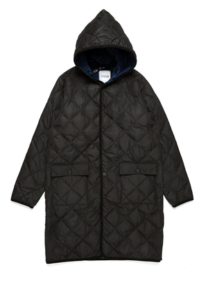 PIPING HOOD LONG DOWN COAT - BLACK