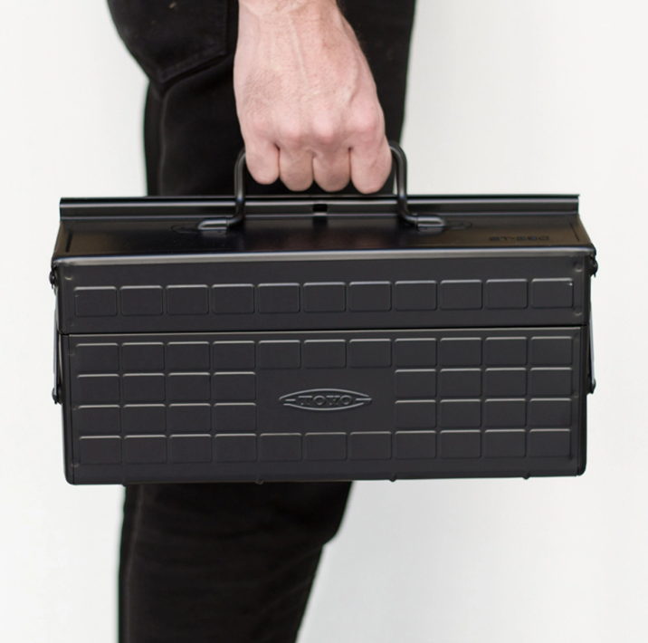 STEEL TOOLBOX WITH CANTILEVER LID & UPPER STORAGE TRAYS - BLACK