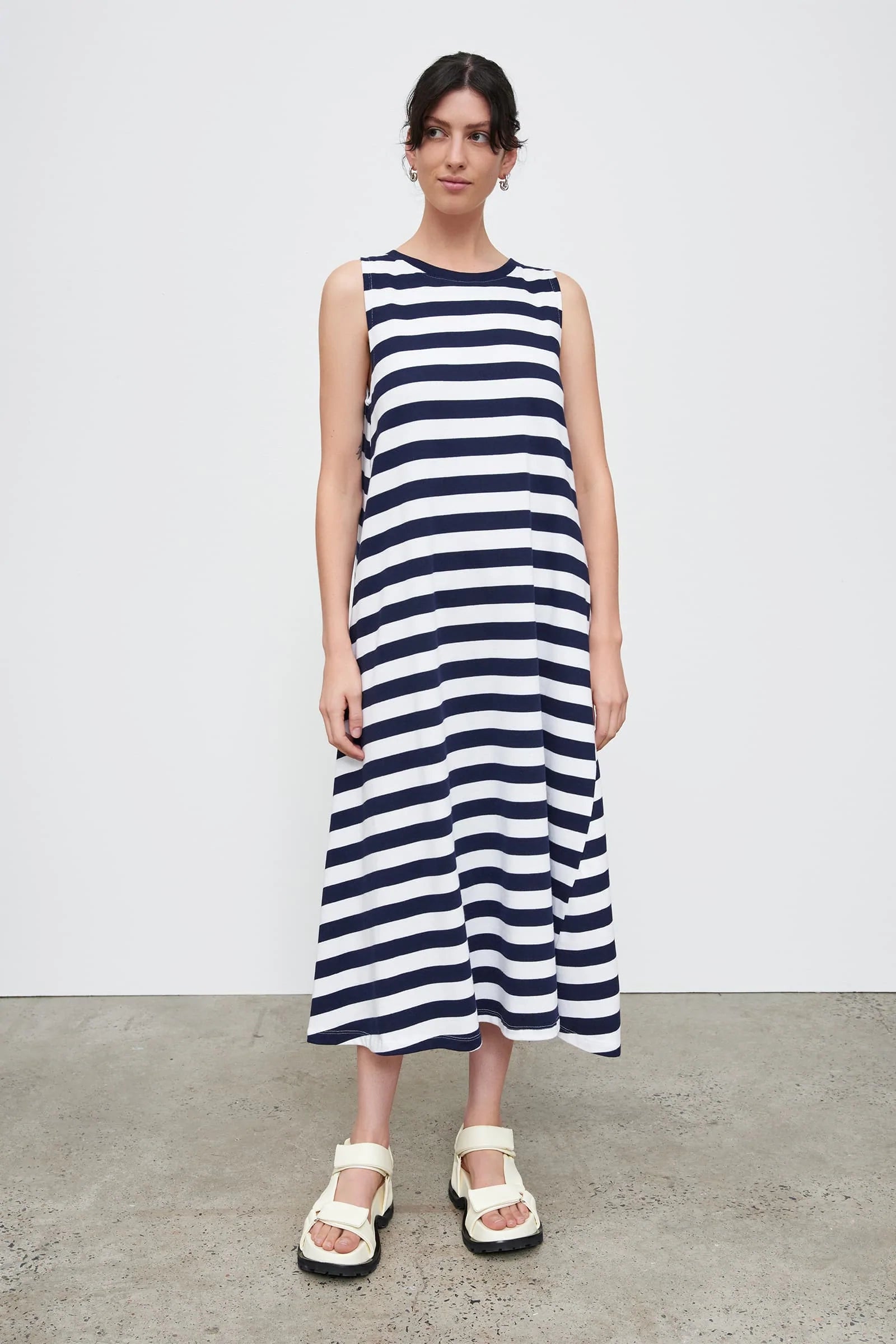 RUGBY TANK SWING DRESS NAVY WHITE STRIPE