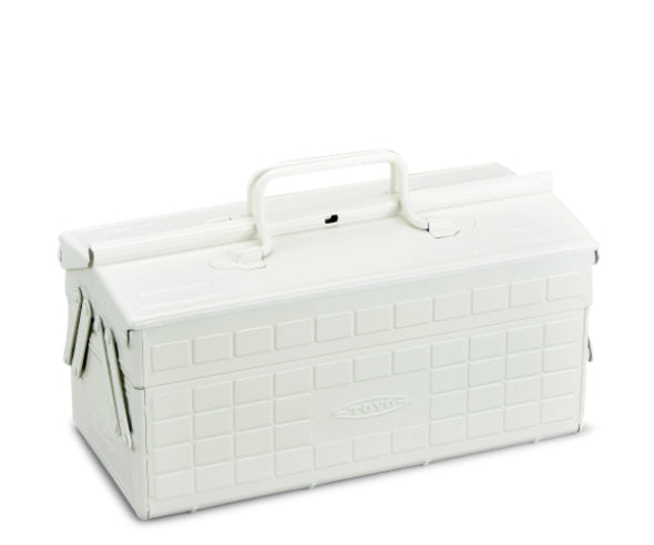 STEEL TOOLBOX WITH CANTILEVER LID & UPPER STORAGE TRAYS - WHITE